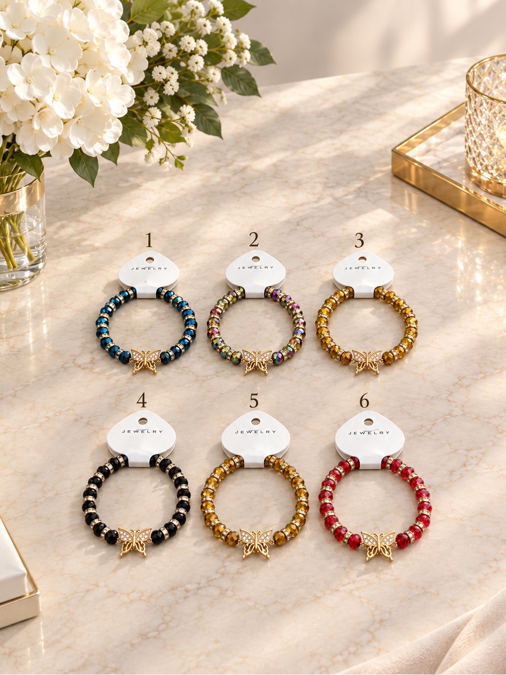 Butterfly Crystal Beaded Stretch Bracelets Choose Any 3 NWT